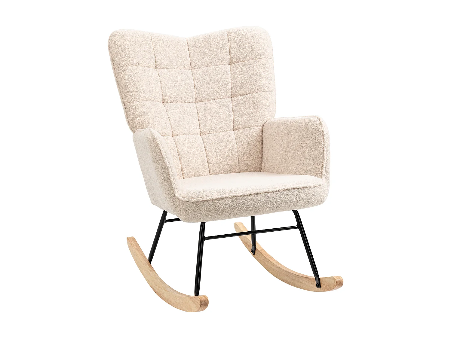 Fauteuil à bascule en velours bouclé beige, chaise à bascule avec accoudoirs