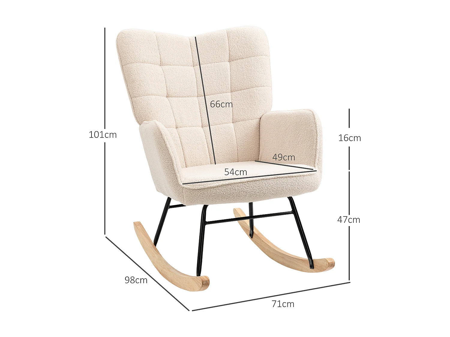 Fauteuil à bascule en velours bouclé beige, chaise à bascule avec accoudoirs