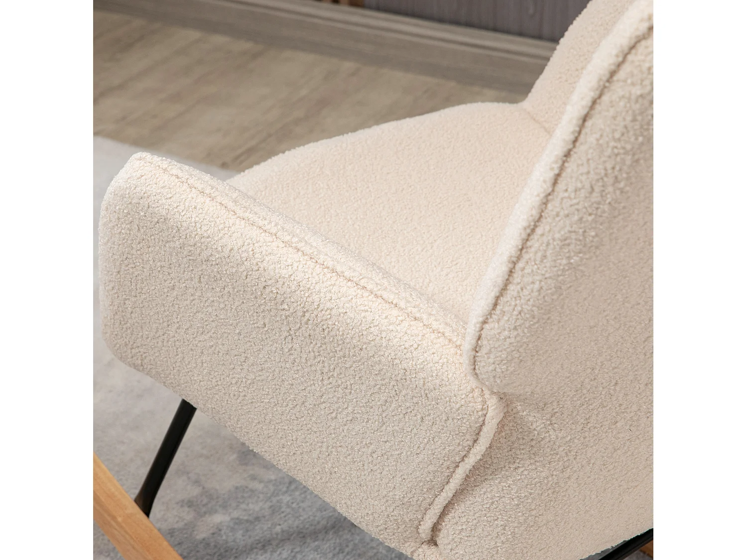 Fauteuil à bascule en velours bouclé beige, chaise à bascule avec accoudoirs