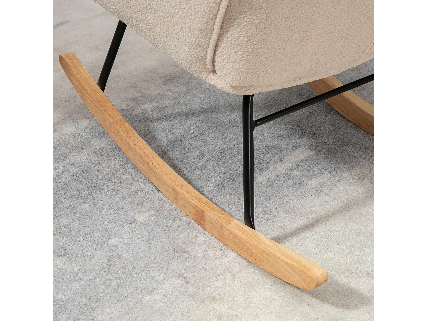 Fauteuil à bascule en velours bouclé beige, chaise à bascule avec accoudoirs