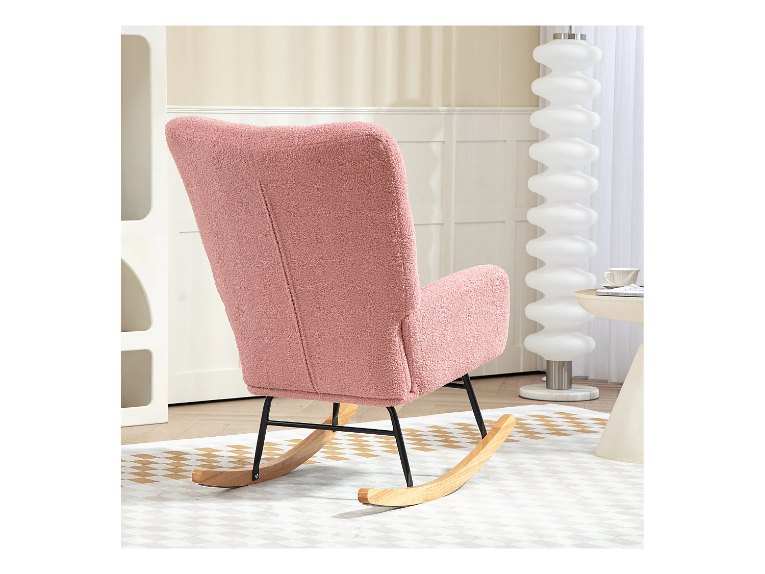 Fauteuil à bascule en velours Teddy Rose, chaise à bascule avec accoudoirs