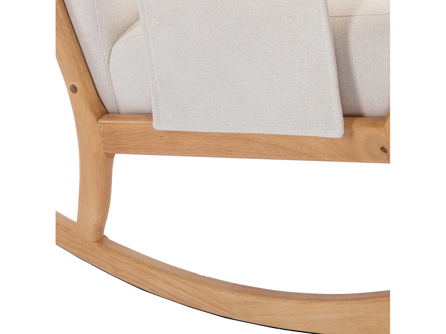 Fauteuil à bascule en lin blanc, rocking chair avec tabouret, cadre en bois