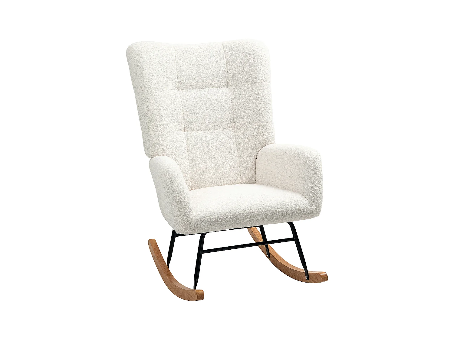 Fauteuil à bascule en velours Teddy Blanc crème, chaise à bascule avec accoudoirs