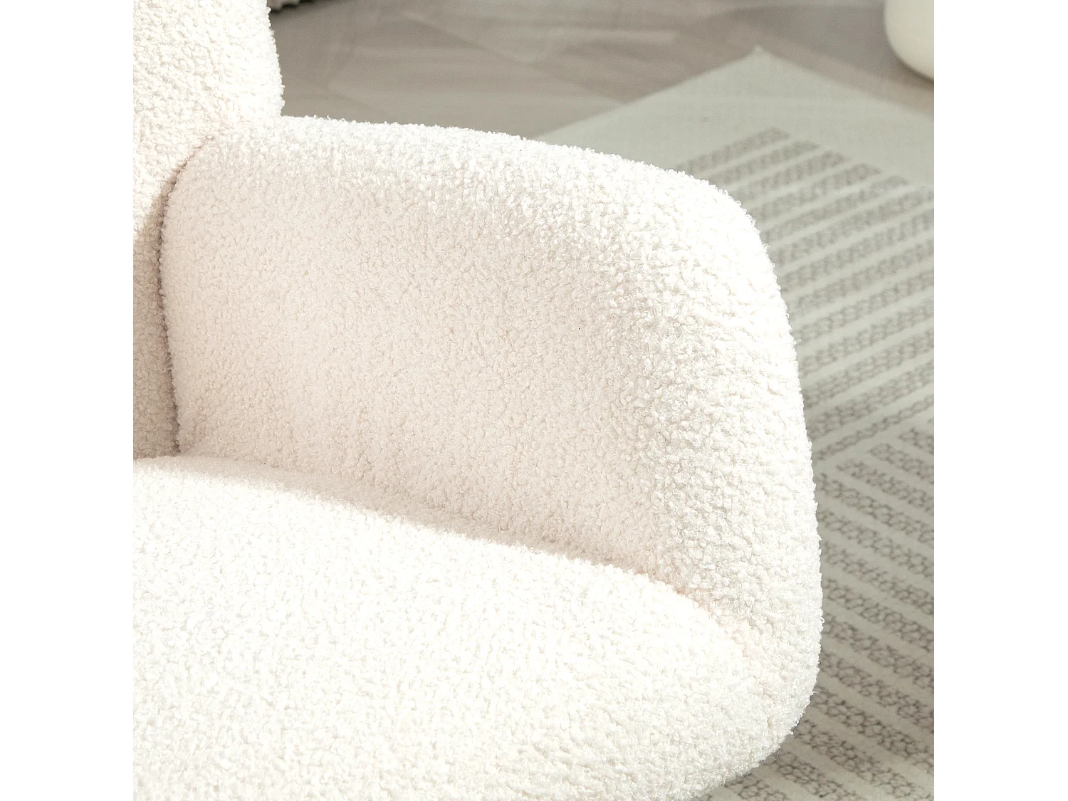 Cadeira de balanço de veludo Teddy branco creme, cadeira de balanço com braços