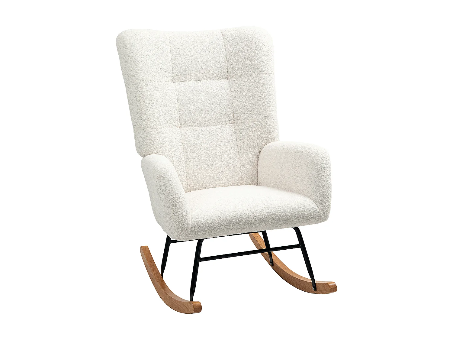 Fauteuil à bascule en velours Teddy Blanc crème, chaise à bascule avec accoudoirs