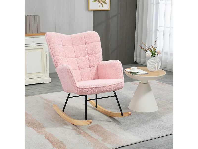 Fauteuil à bascule en velours bouclé Rose, chaise à bascule avec accoudoirs