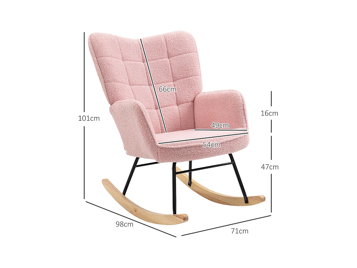 Fauteuil à bascule en velours bouclé Rose, chaise à bascule avec accoudoirs