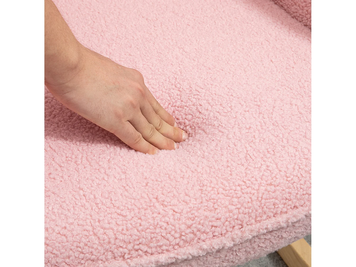 Cadeira de balanço em veludo bouclé rosa, cadeira de balanço com braços