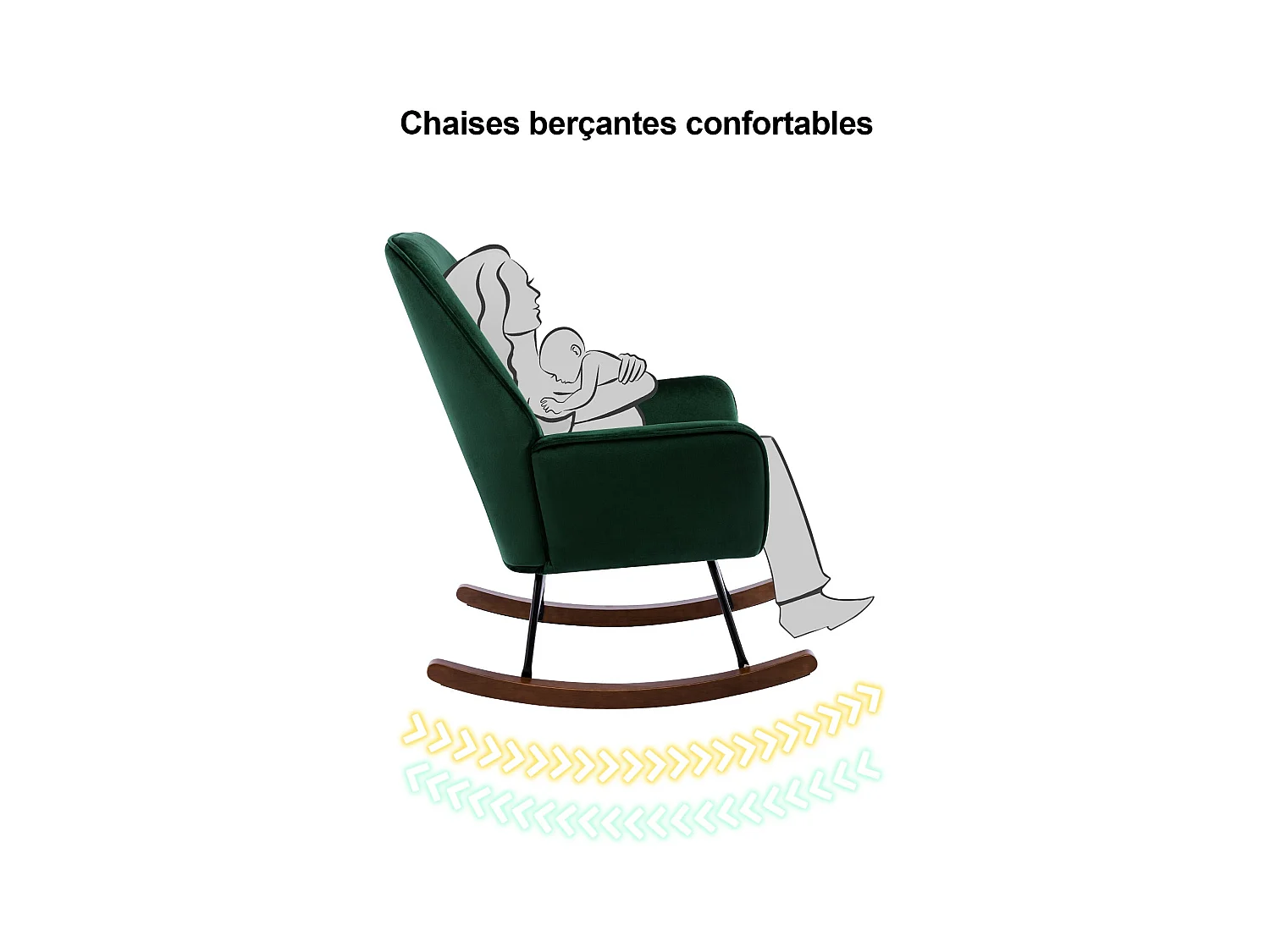 Fauteuil à Bascule en Velours Rembourré avec Support Lombaire,  Fauteuil Allaitement à Bascule pour Salon, Chambre d'enfant, Vert Foncé