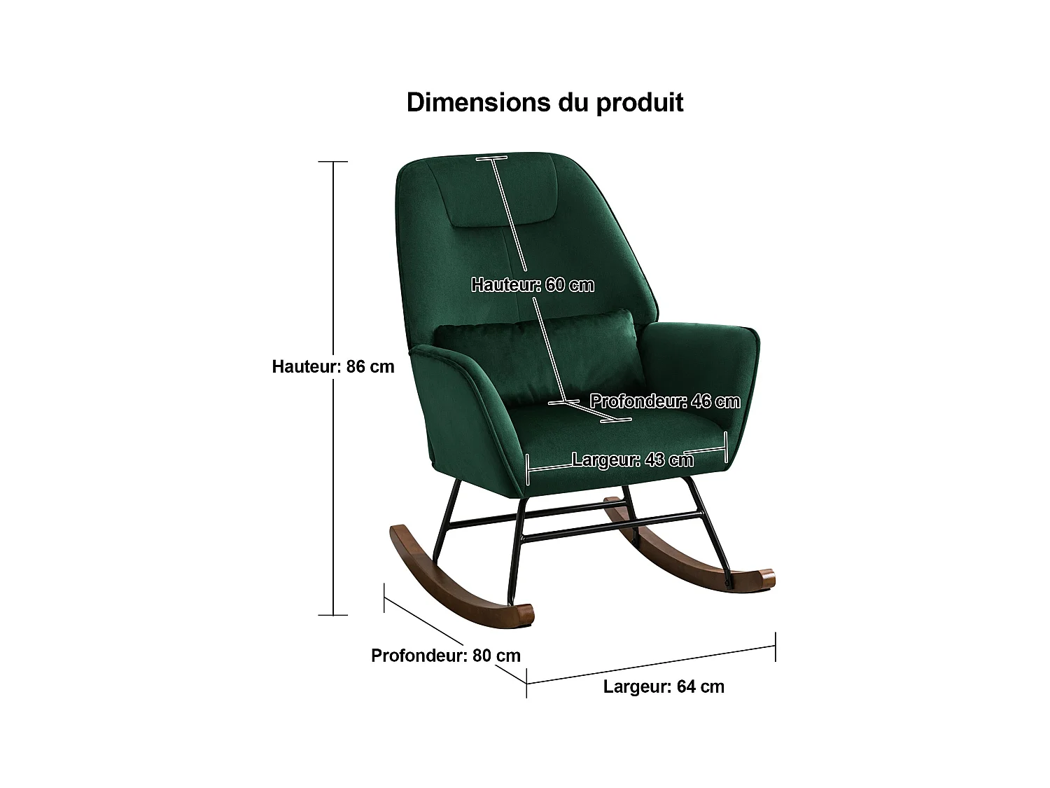 Fauteuil à Bascule en Velours Rembourré avec Support Lombaire,  Fauteuil Allaitement à Bascule pour Salon, Chambre d'enfant, Vert Foncé