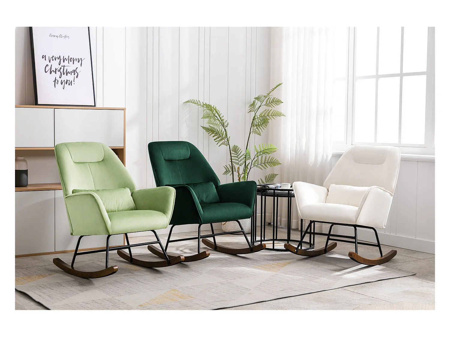 Fauteuil à Bascule en Velours Rembourré avec Support Lombaire,  Fauteuil Allaitement à Bascule pour Salon, Chambre d'enfant, Vert Foncé