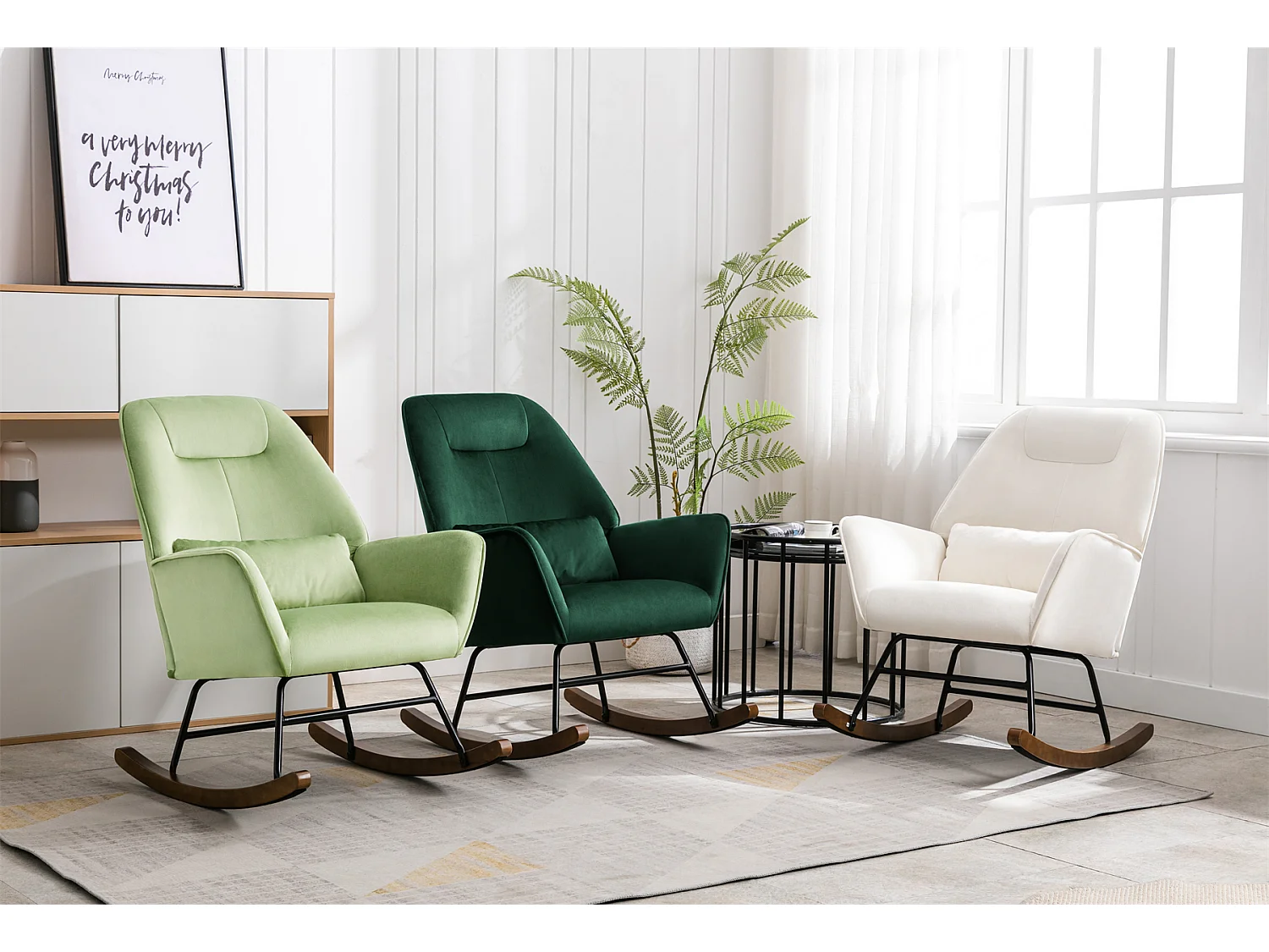 Fauteuil à Bascule en Velours Rembourré avec Support Lombaire,  Fauteuil Allaitement à Bascule pour Salon, Chambre d'enfant, Vert Foncé