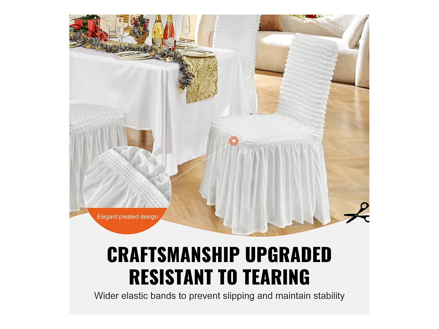 Housse de Chaise SucceBuy 4 Pièces, Blanc, de Chaise Pliantes en Élasthanne Extensible avec Jupe