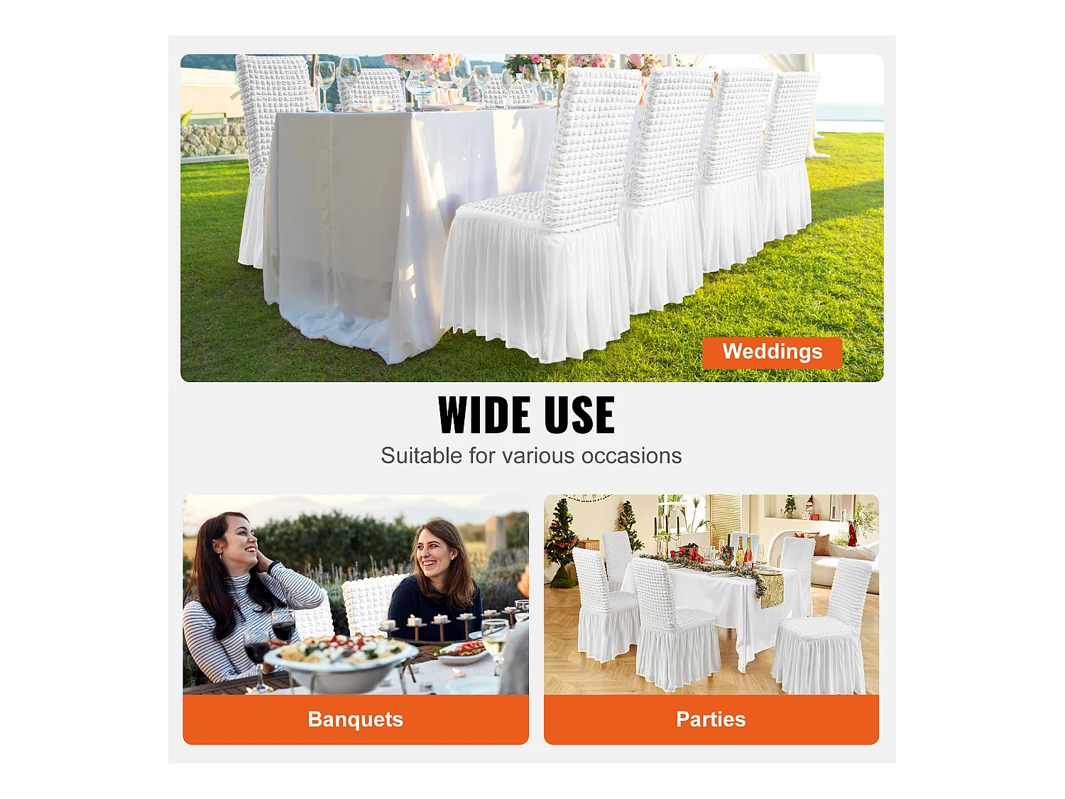 Housse de Chaise SucceBuy 4 Pièces, Blanc, de Chaise Pliantes en Élasthanne Extensible avec Jupe