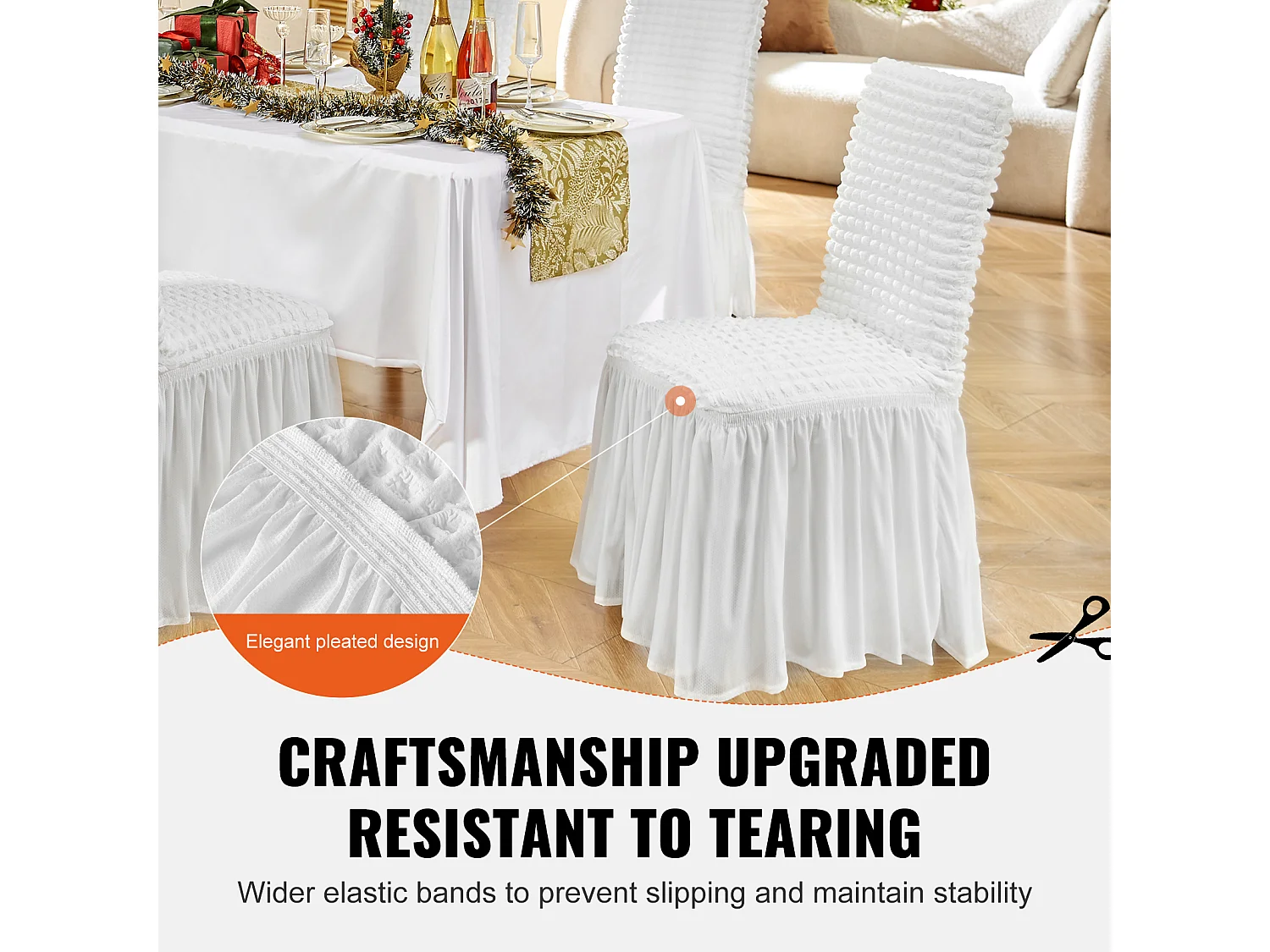 Housse de Chaise SucceBuy 4 Pièces, Blanc, de Chaise Pliantes en Élasthanne Extensible avec Jupe