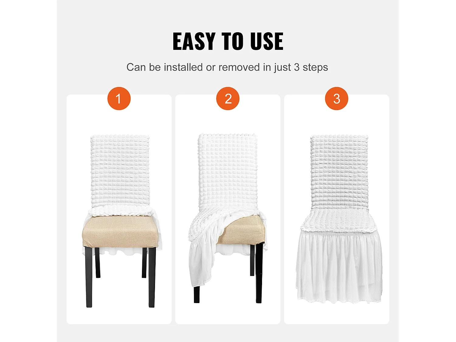 Housse de Chaise SucceBuy 4 Pièces, Blanc, de Chaise Pliantes en Élasthanne Extensible avec Jupe