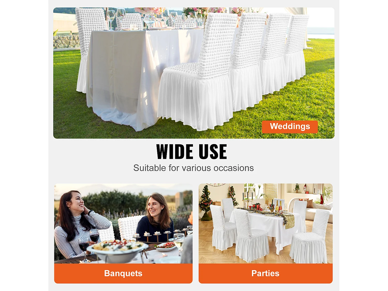 Housse de Chaise SucceBuy 4 Pièces, Blanc, de Chaise Pliantes en Élasthanne Extensible avec Jupe