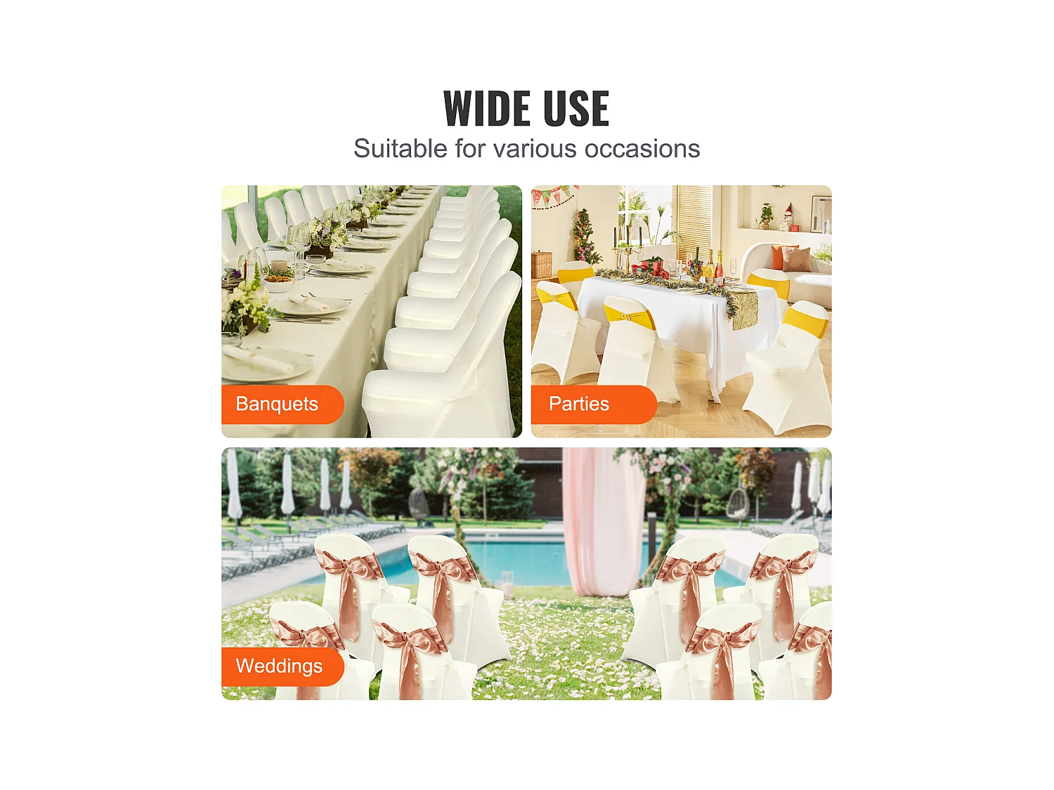 Housse de Chaise SucceBuy 50 Pièces, Blanc Ivoire, Housses de Protection Universelle
