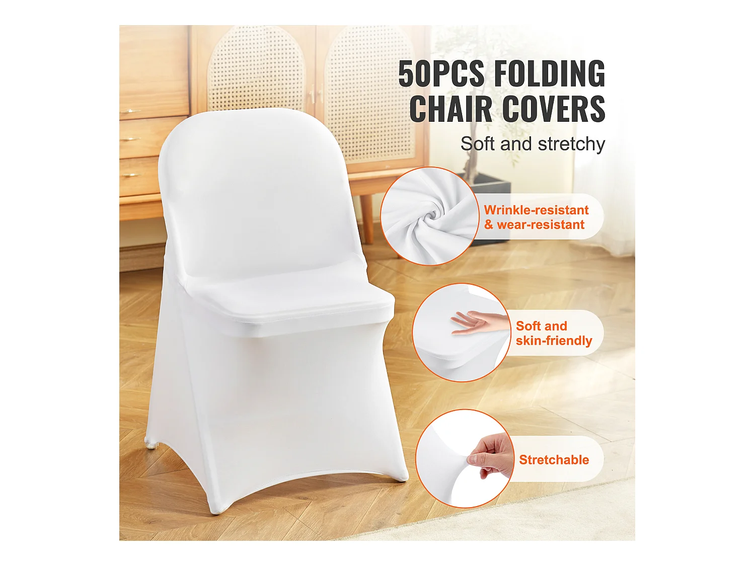 Housse de Chaise SucceBuy 50 Pièces, Blanc, de Chaise Pliantes en Élasthanne Extensible pour Mariage