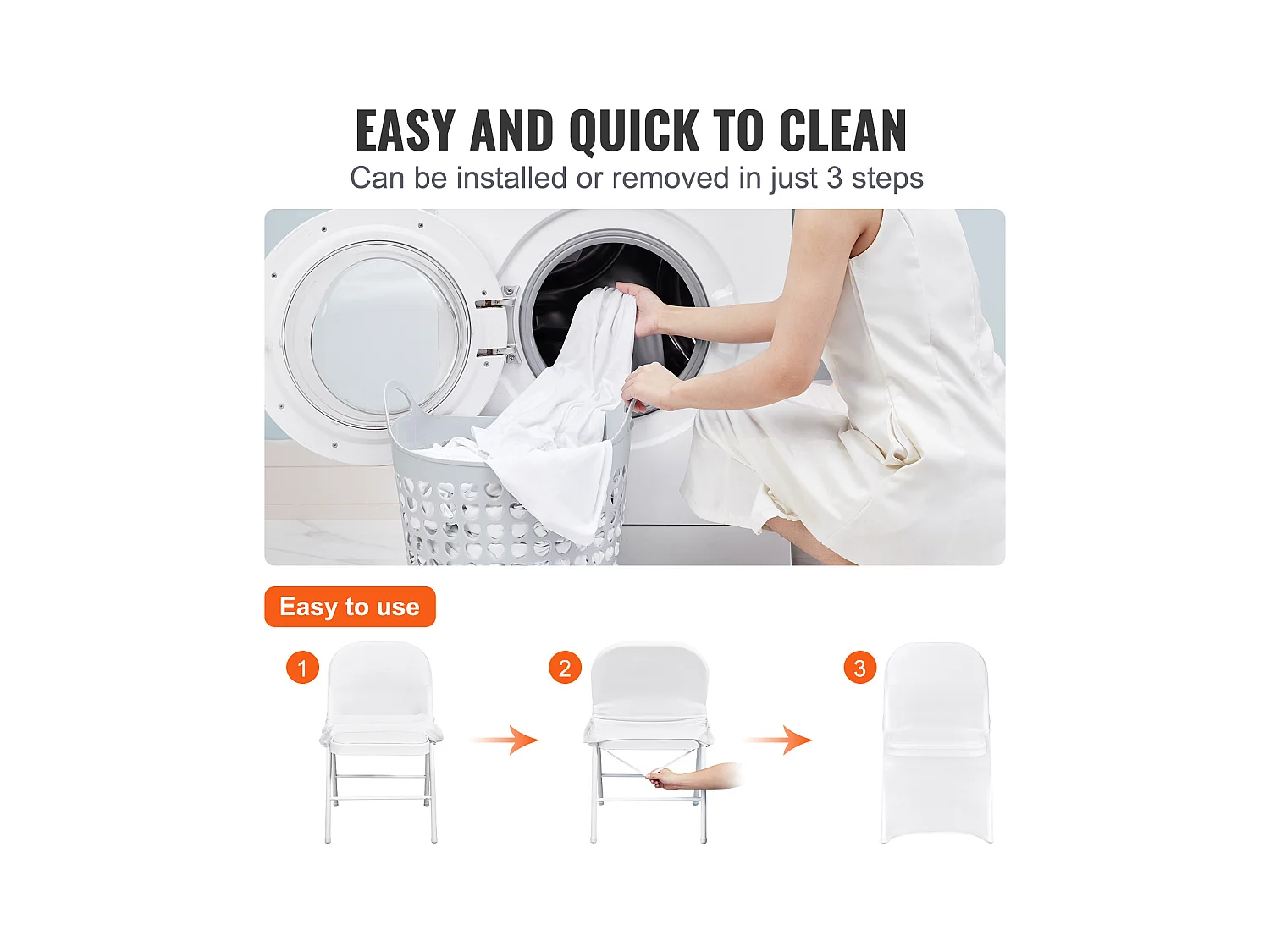 Housse de Chaise SucceBuy 50 Pièces, Blanc, de Chaise Pliantes en Élasthanne Extensible pour Mariage