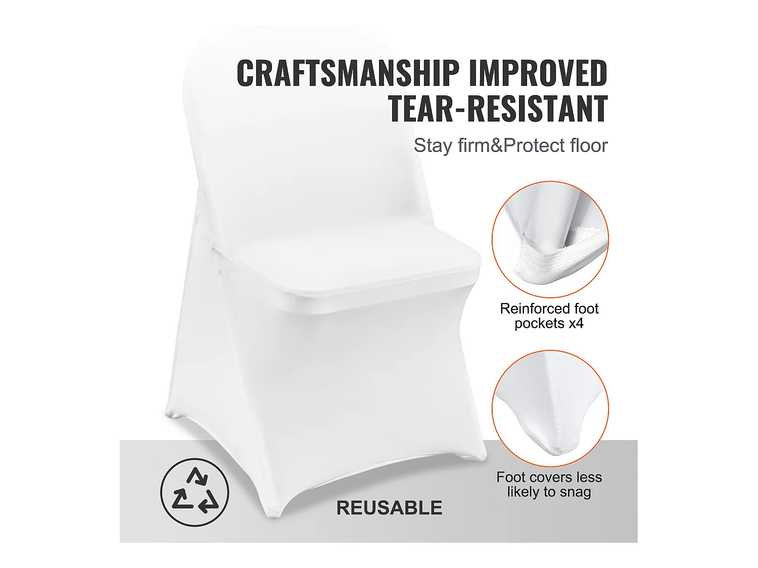 Housse de Chaise SucceBuy 50 Pièces, Blanc, de Chaise Pliantes en Élasthanne Extensible pour Mariage