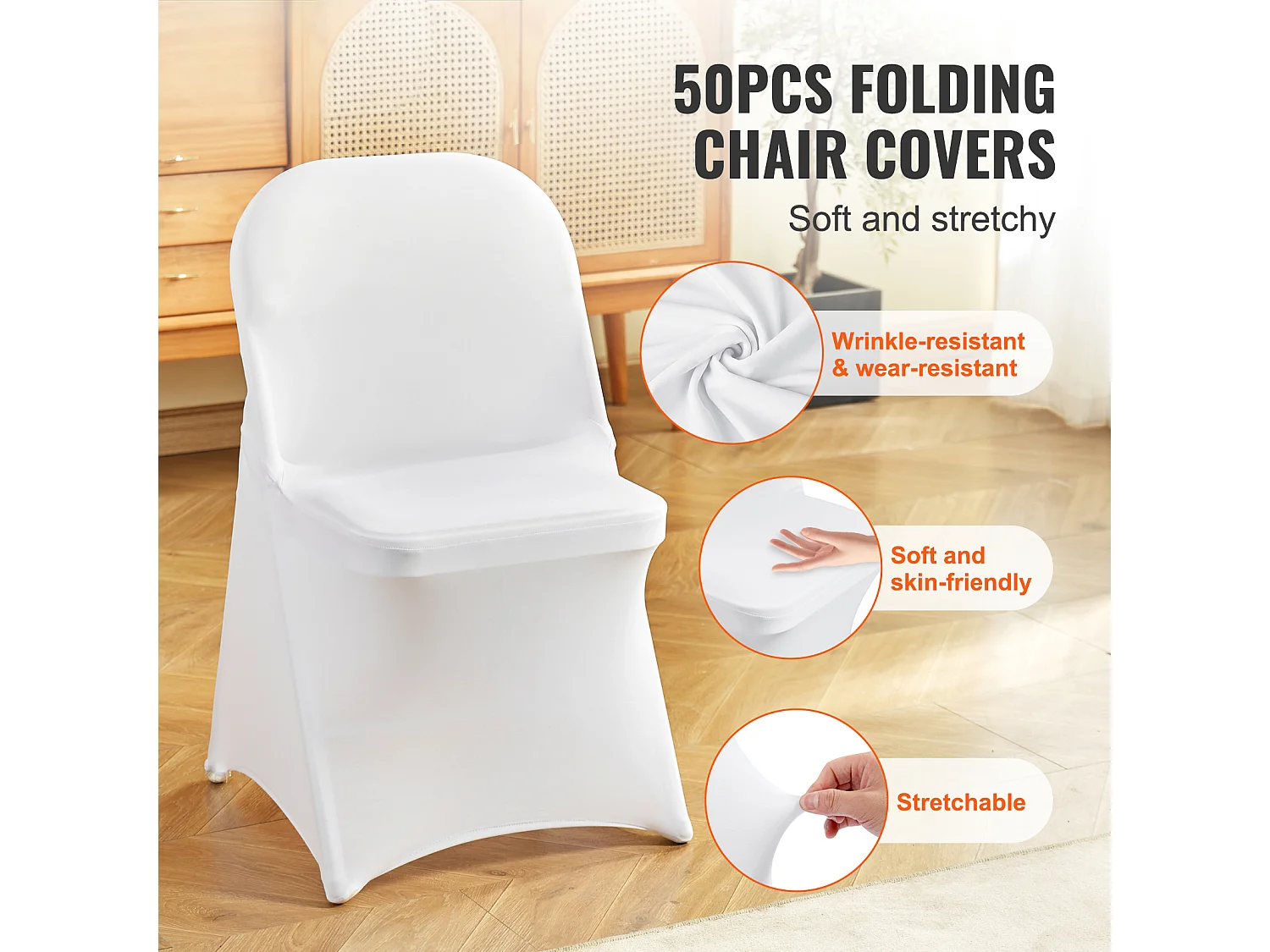 Housse de Chaise SucceBuy 50 Pièces, Blanc, de Chaise Pliantes en Élasthanne Extensible pour Mariage