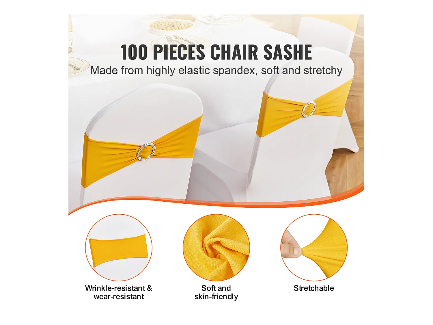 Housse de Chaise SucceBuy, 100 Pièces, Doré, de Chaise Extensibles, pour Décoration de Chaise de Mariage, de Vacances et de Fête