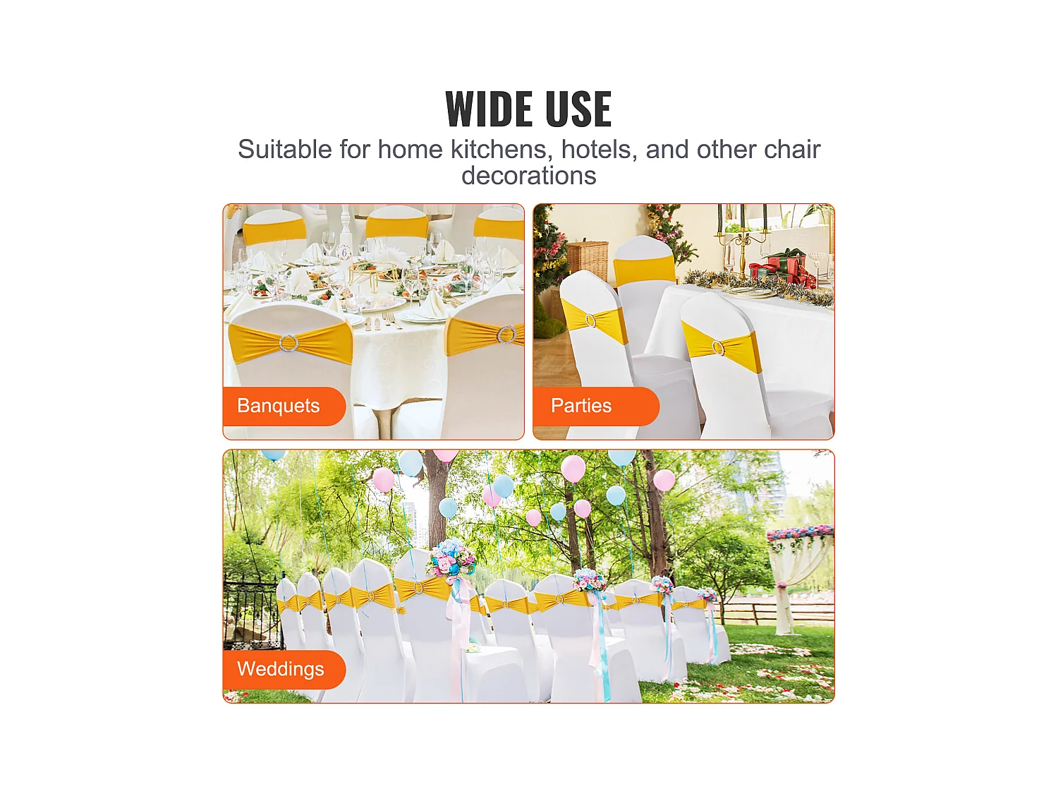 Housse de Chaise SucceBuy, 100 Pièces, Doré, de Chaise Extensibles, pour Décoration de Chaise de Mariage, de Vacances et de Fête