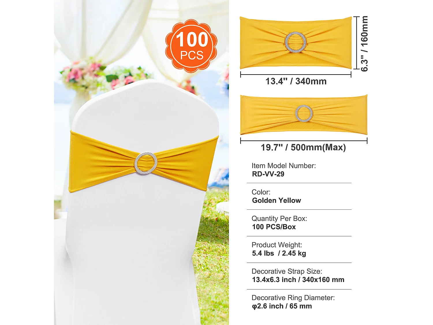 Housse de Chaise SucceBuy, 100 Pièces, Doré, de Chaise Extensibles, pour Décoration de Chaise de Mariage, de Vacances et de Fête