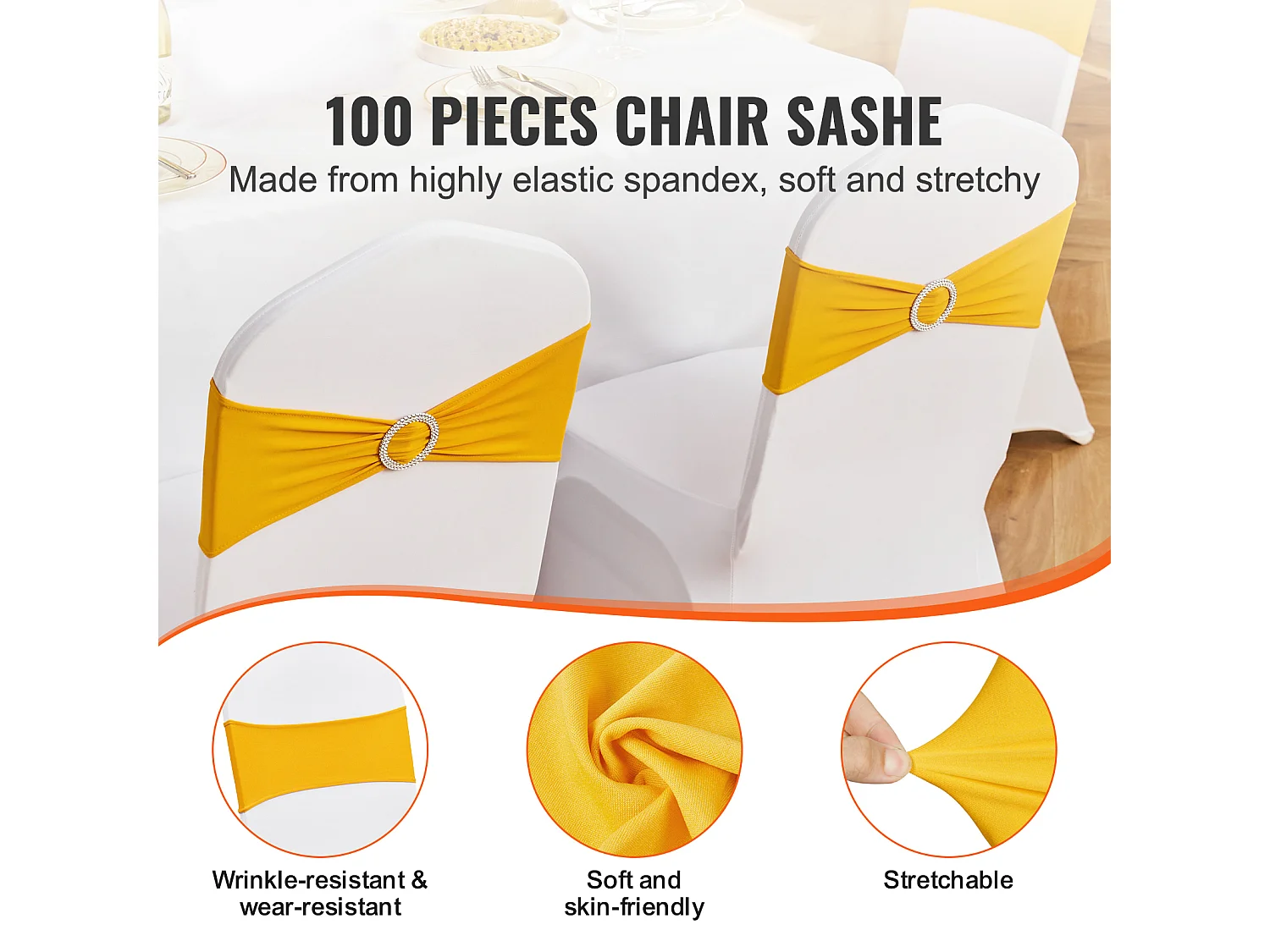 Housse de Chaise SucceBuy, 100 Pièces, Doré, de Chaise Extensibles, pour Décoration de Chaise de Mariage, de Vacances et de Fête