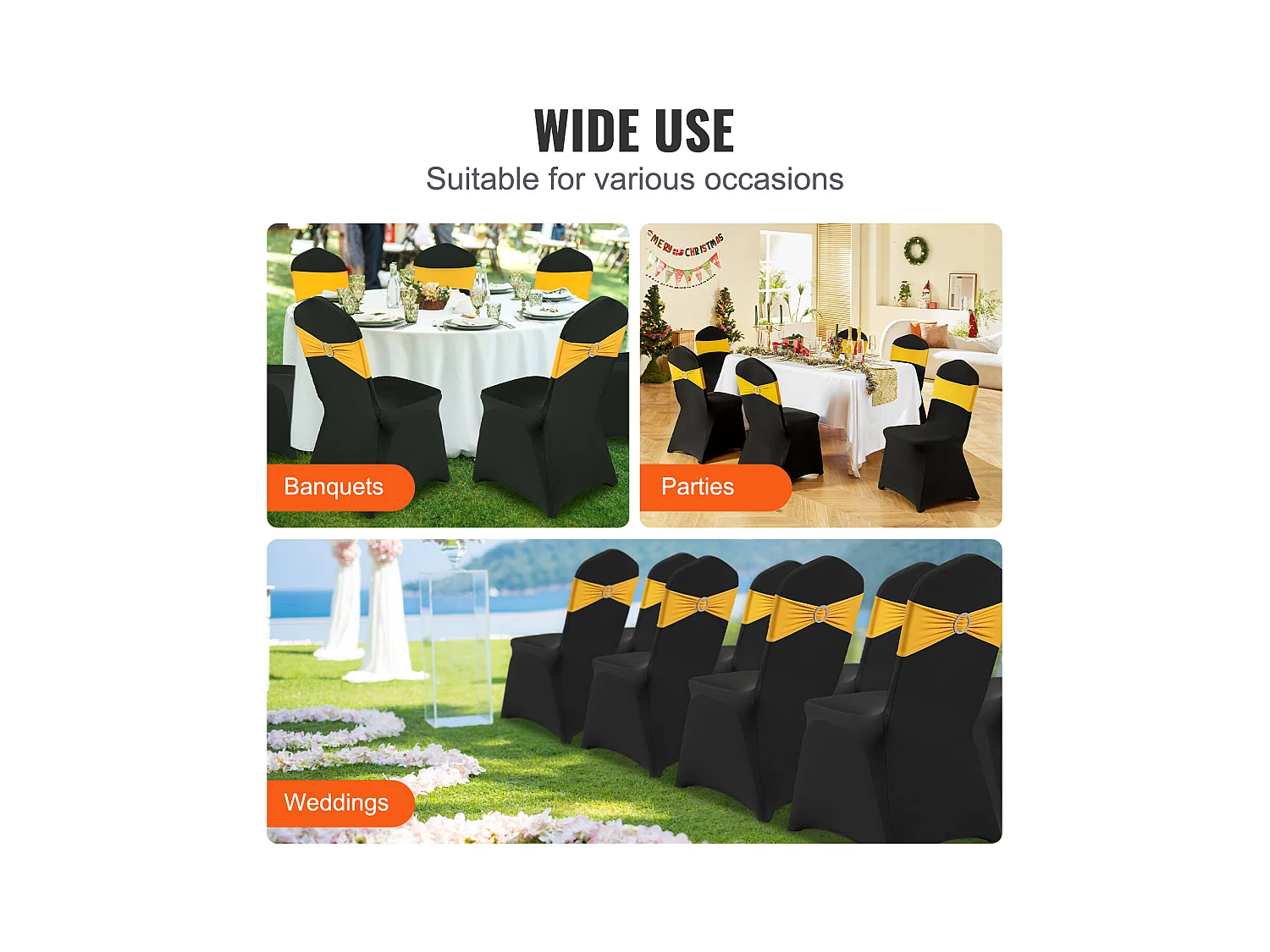 Housse de Chaise SucceBuy 50 Pièces, Noir, Housses de Chaise en Élasthanne Extensible pour Événements