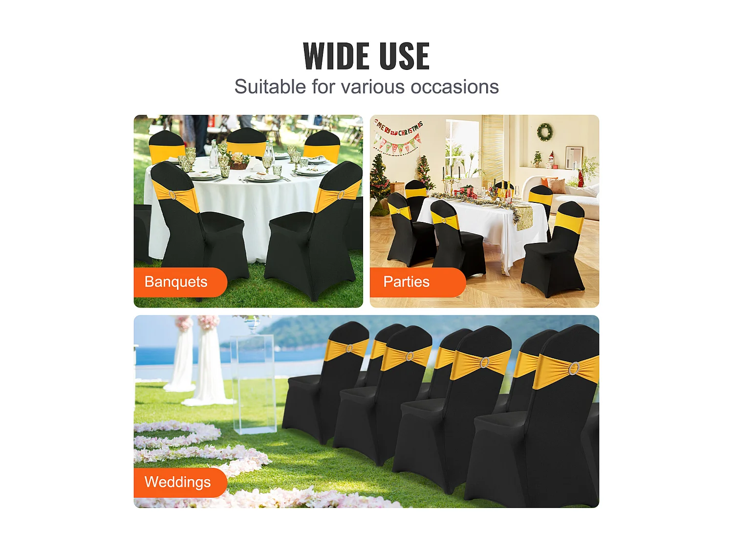 Housse de Chaise SucceBuy 50 Pièces, Noir, Housses de Chaise en Élasthanne Extensible pour Événements