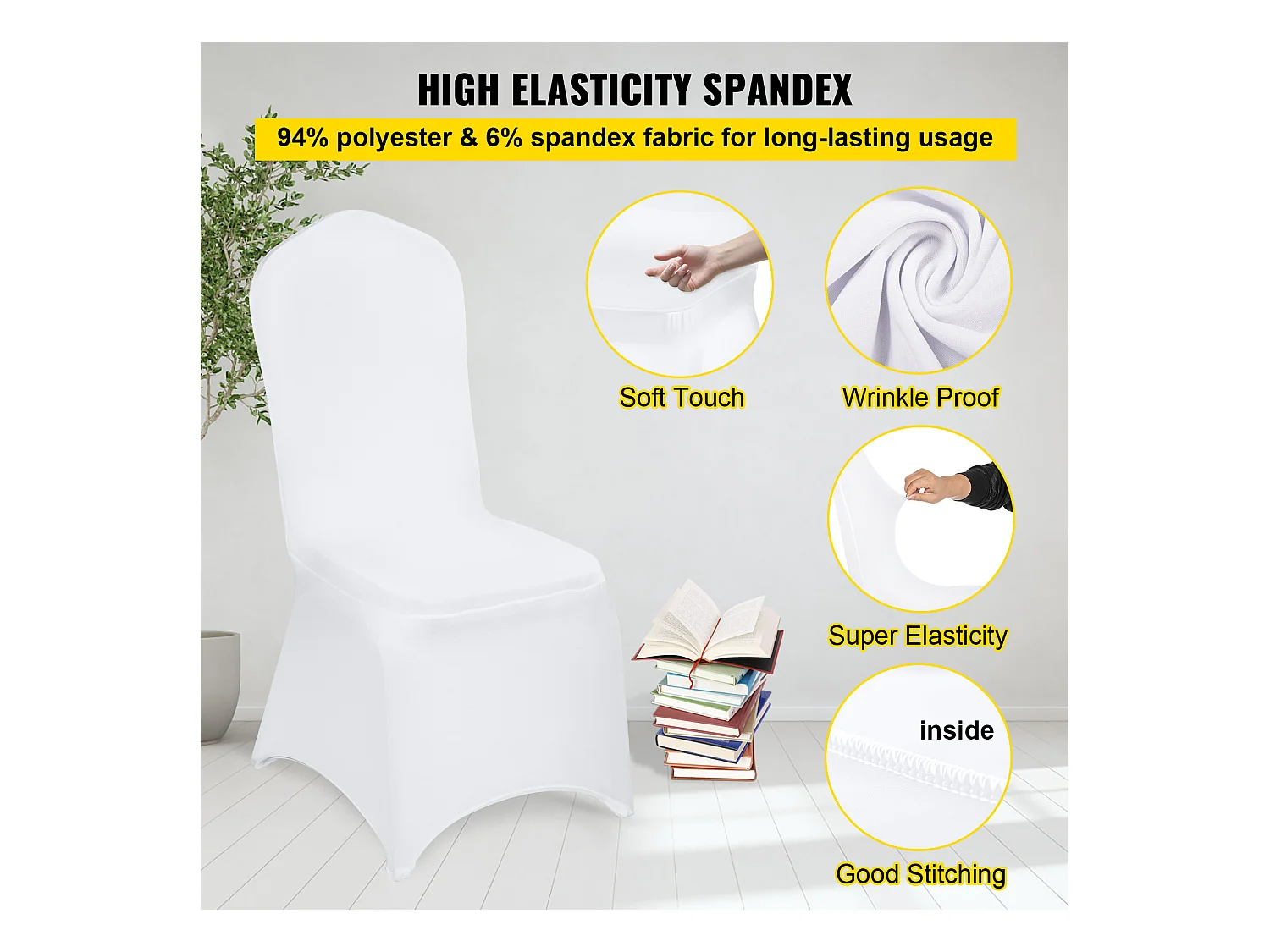 Housses de Chaise SucceBuy Lot de 100 Housses de Chaise Pliantes en Élasthanne Extensible Blanc pour Mariages et Fêtes