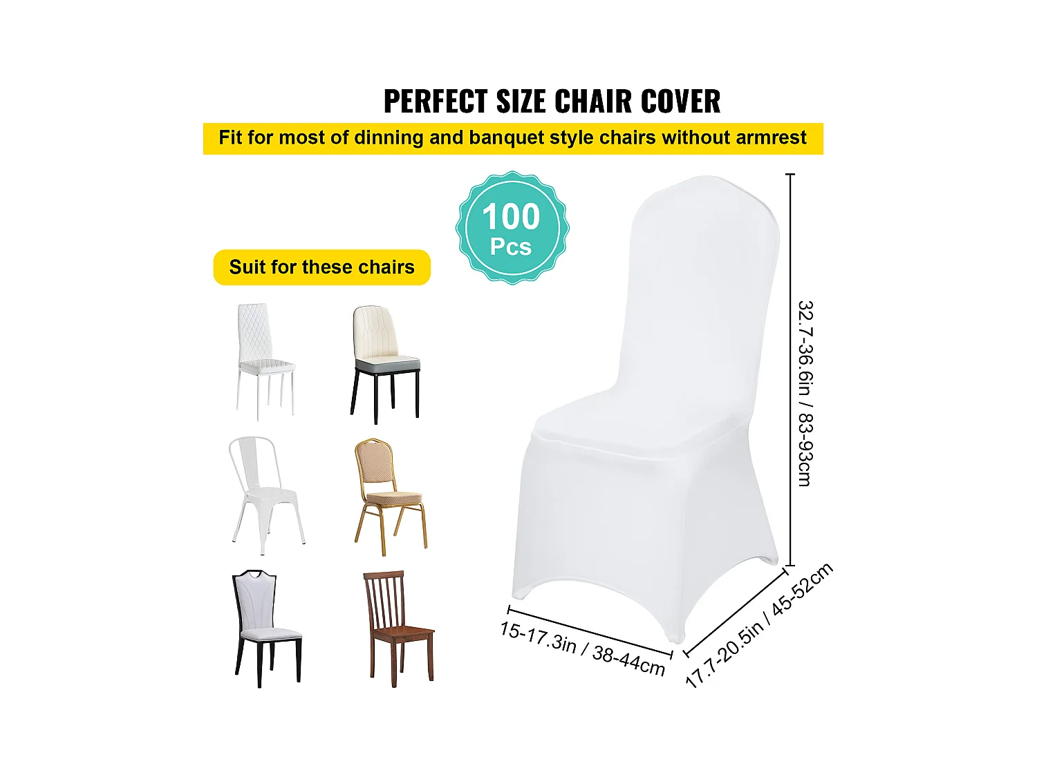 Housses de Chaise SucceBuy Lot de 100 Housses de Chaise Pliantes en Élasthanne Extensible Blanc pour Mariages et Fêtes