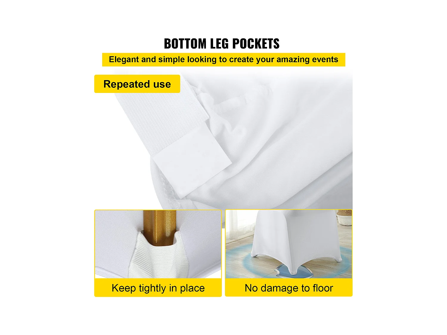 Housses de Chaise SucceBuy Lot de 100 Housses de Chaise Pliantes en Élasthanne Extensible Blanc pour Mariages et Fêtes