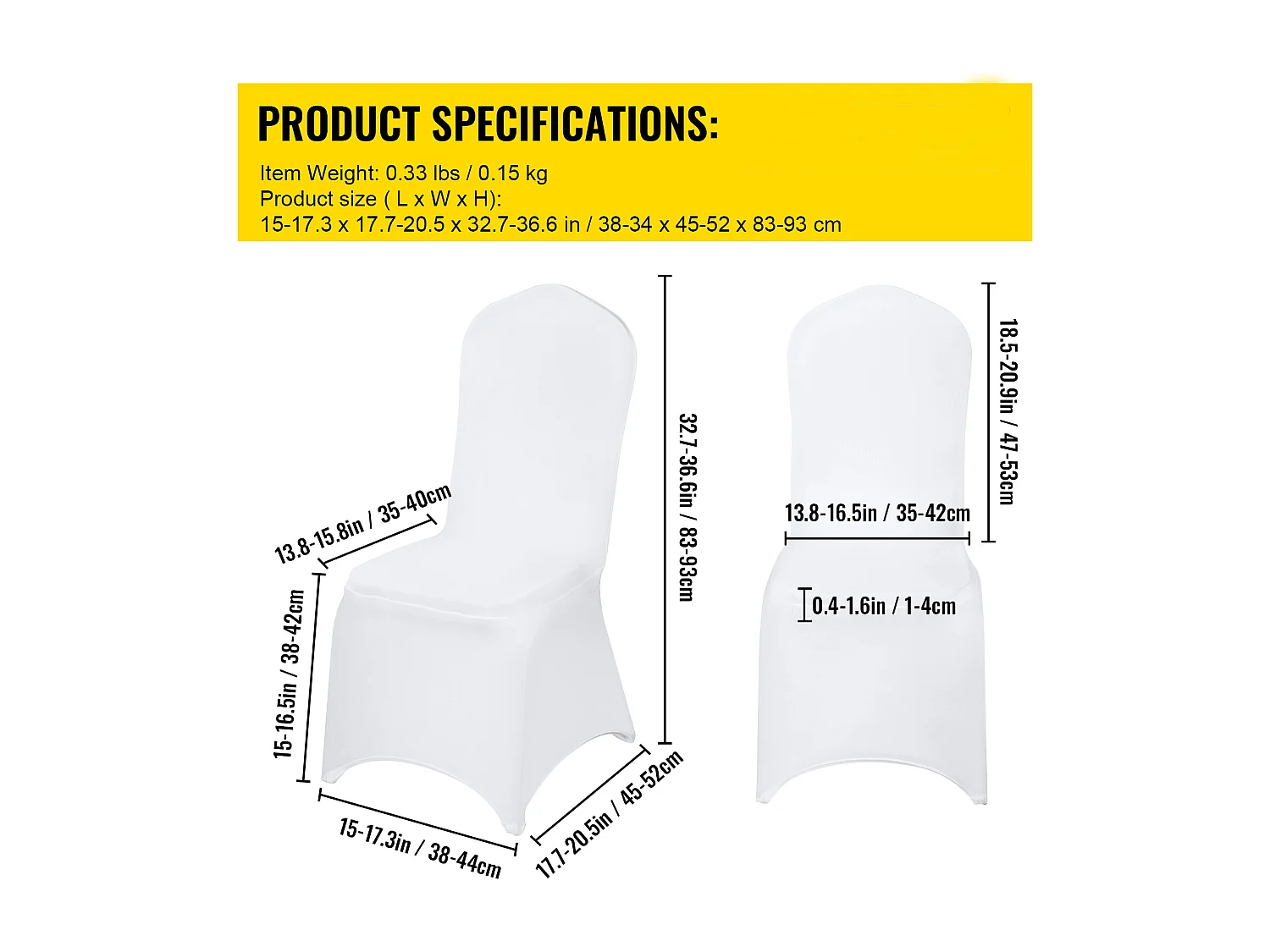 Housses de Chaise SucceBuy Lot de 100 Housses de Chaise Pliantes en Élasthanne Extensible Blanc pour Mariages et Fêtes