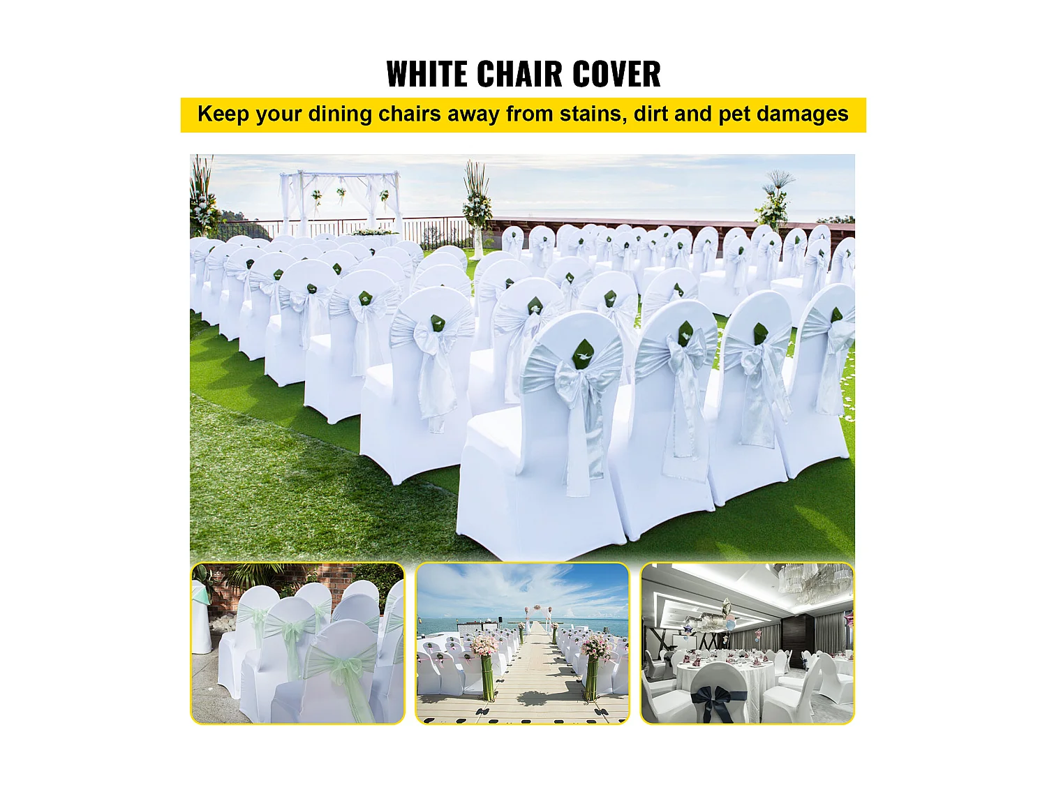 Housses de Chaise SucceBuy Lot de 100 Housses de Chaise Pliantes en Élasthanne Extensible Blanc pour Mariages et Fêtes