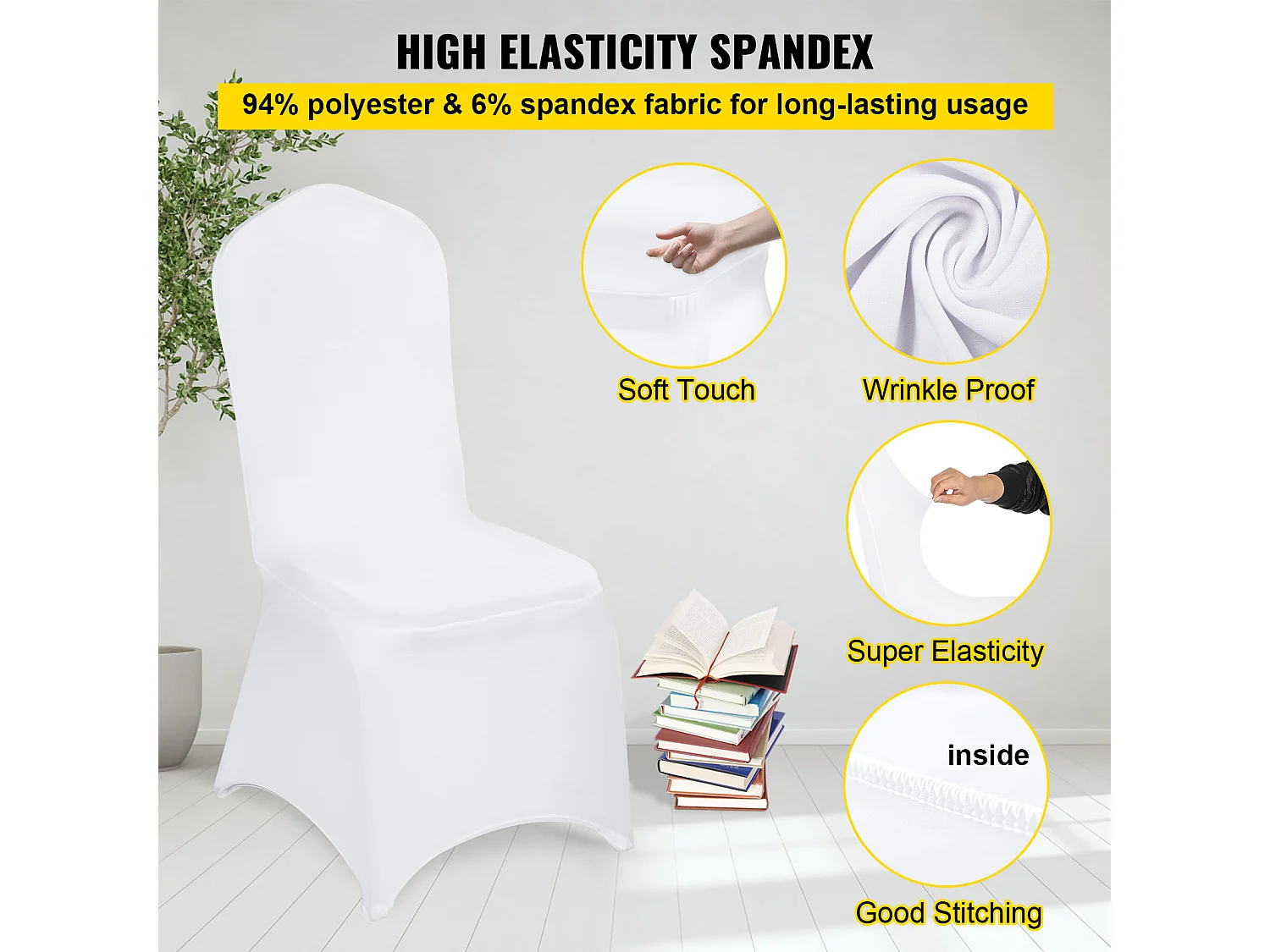Housses de Chaise SucceBuy Lot de 100 Housses de Chaise Pliantes en Élasthanne Extensible Blanc pour Mariages et Fêtes