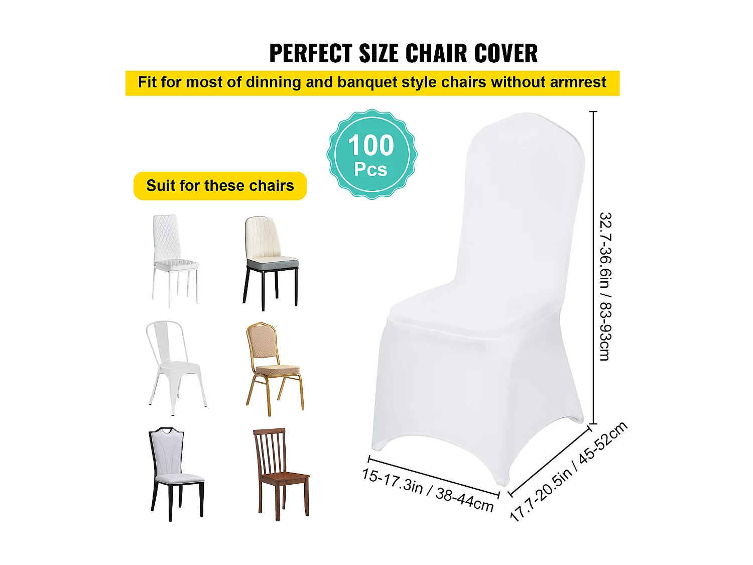 Housses de Chaise SucceBuy Lot de 100 Housses de Chaise Pliantes en Élasthanne Extensible Blanc pour Mariages et Fêtes