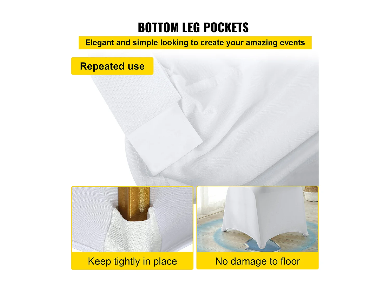 Housses de Chaise SucceBuy Lot de 100 Housses de Chaise Pliantes en Élasthanne Extensible Blanc pour Mariages et Fêtes