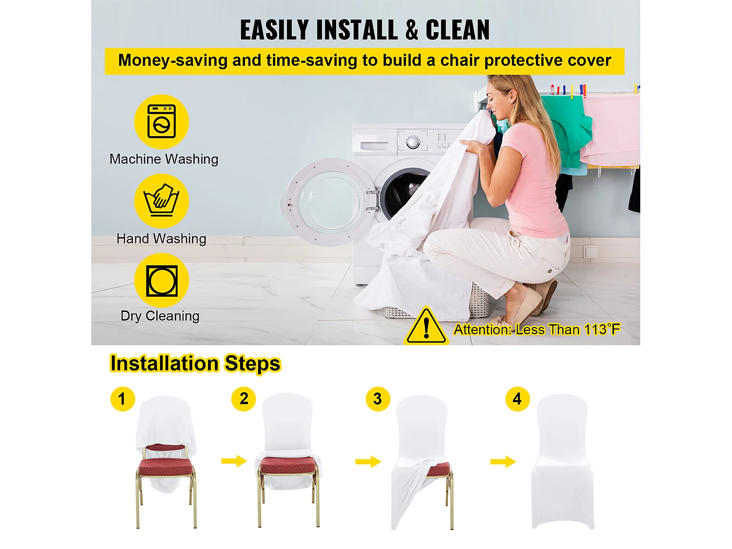 Housses de Chaise SucceBuy Lot de 100 Housses de Chaise Pliantes en Élasthanne Extensible Blanc pour Mariages et Fêtes