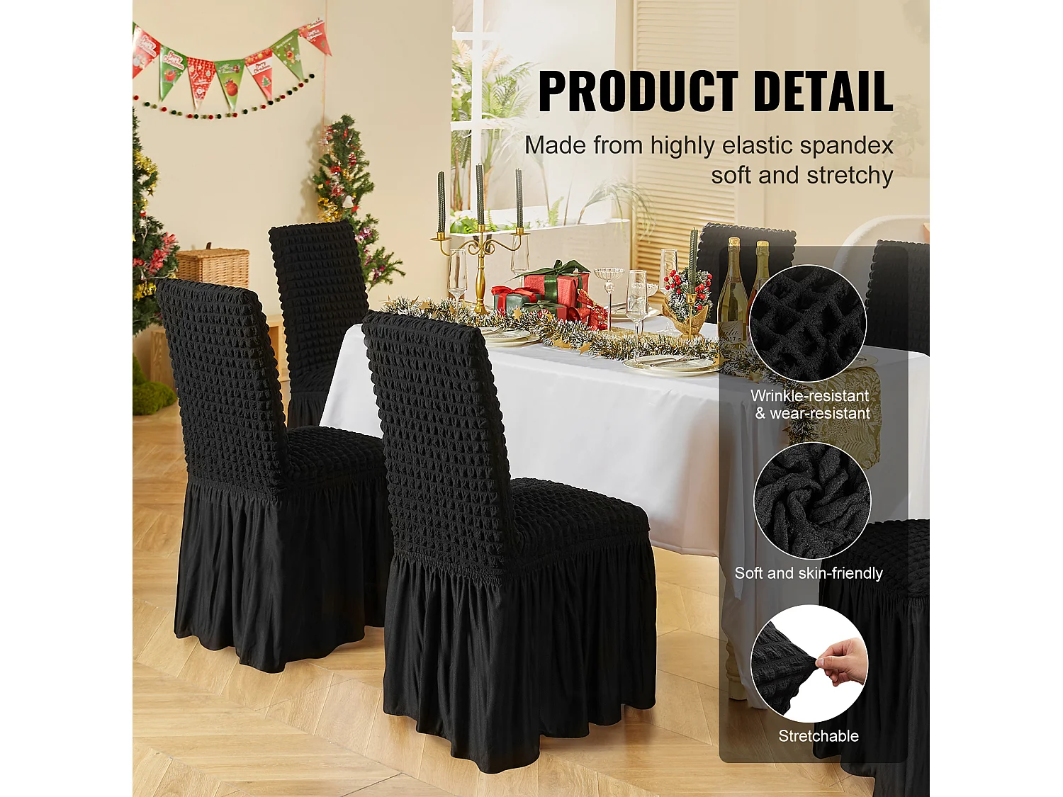 Capa de Cadeira SucceBuy 4 Peças, Preto, Capas de Proteção Universal para Festa de Casamento com Saia
