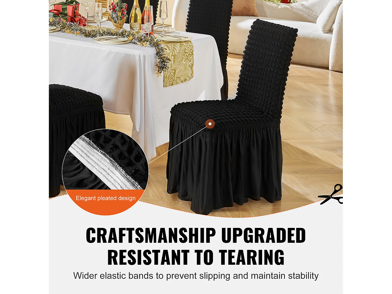 Capa de Cadeira SucceBuy 4 Peças, Preto, Capas de Proteção Universal para Festa de Casamento com Saia