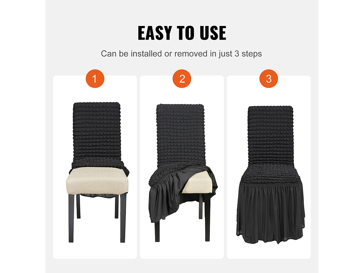 Capa de Cadeira SucceBuy 4 Peças, Preto, Capas de Proteção Universal para Festa de Casamento com Saia