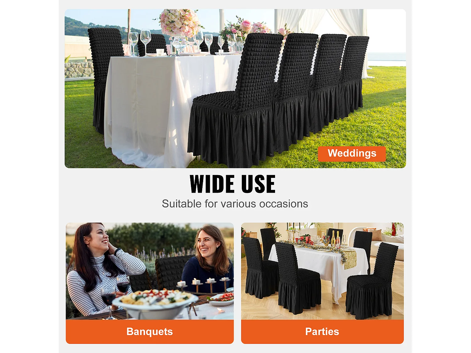Capa de Cadeira SucceBuy 4 Peças, Preto, Capas de Proteção Universal para Festa de Casamento com Saia