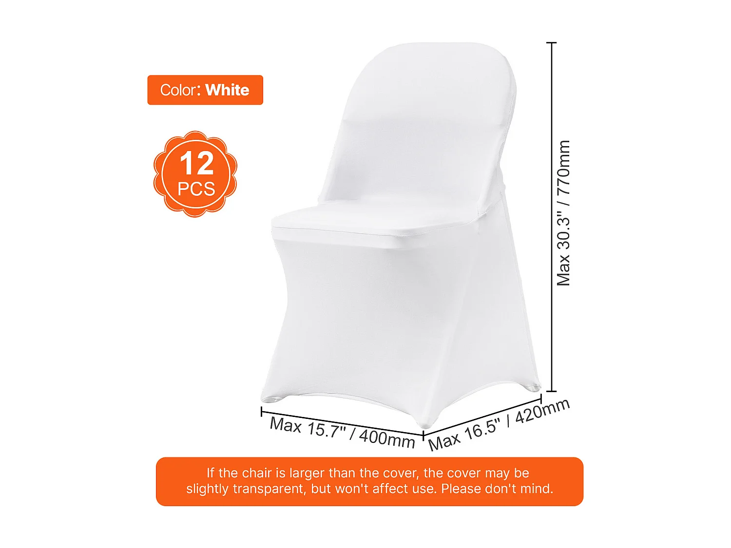 Housse de Chaise SucceBuy 12 Pièces, Blanc, Housses de Chaise Pliantes en Élasthanne Extensible pour Mariage et Fête