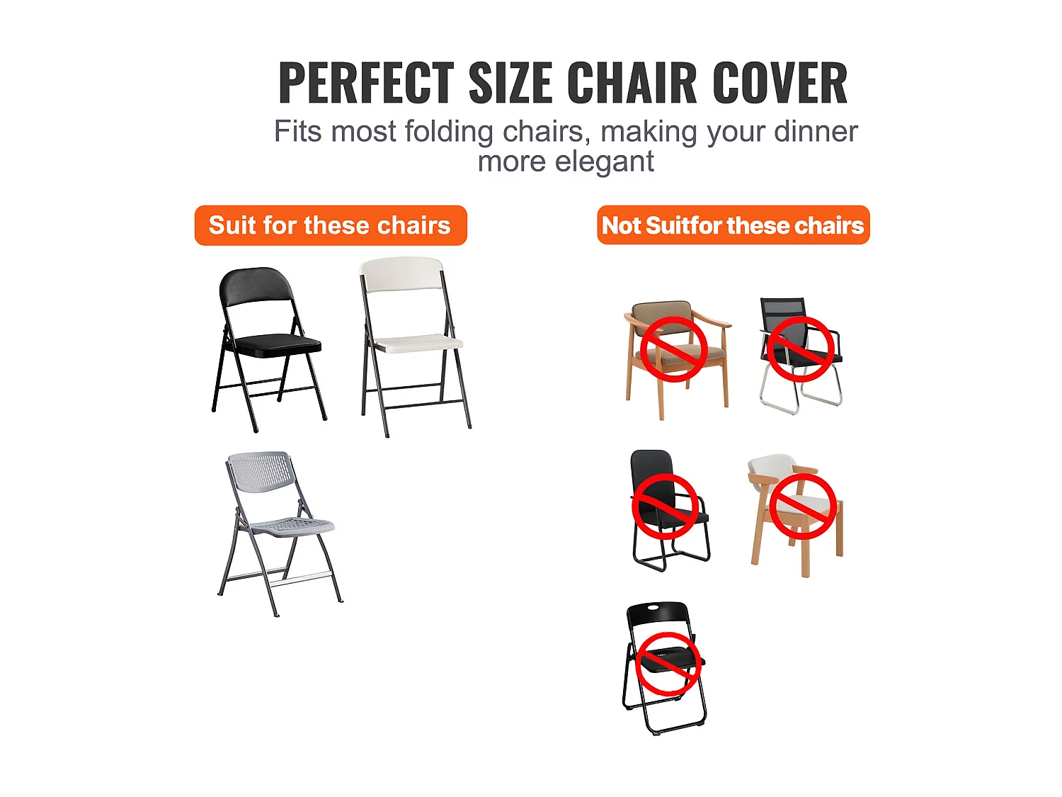 Housse de Chaise SucceBuy 12 Pièces, Blanc, Housses de Chaise Pliantes en Élasthanne Extensible pour Mariage et Fête