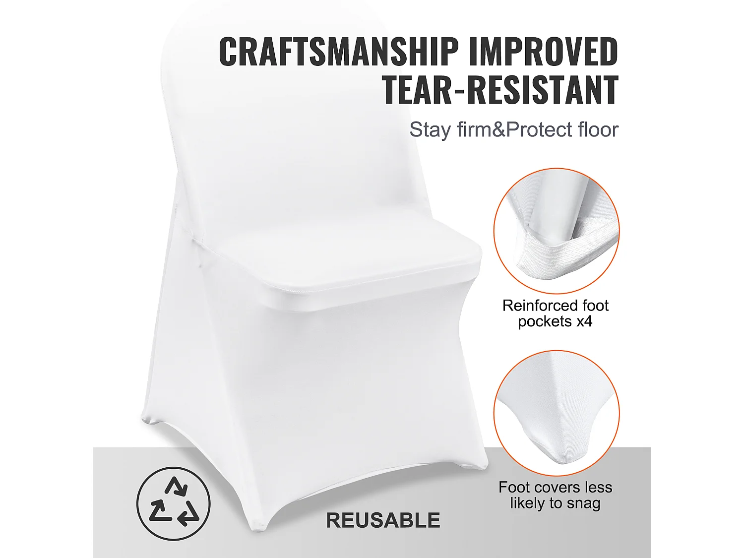Custodia di Sedia SucceBuy 12 Pezzi, Bianco, Custodie di Sedie Pieghevoli in Elastan Estensibile per Matrimonio e Festa