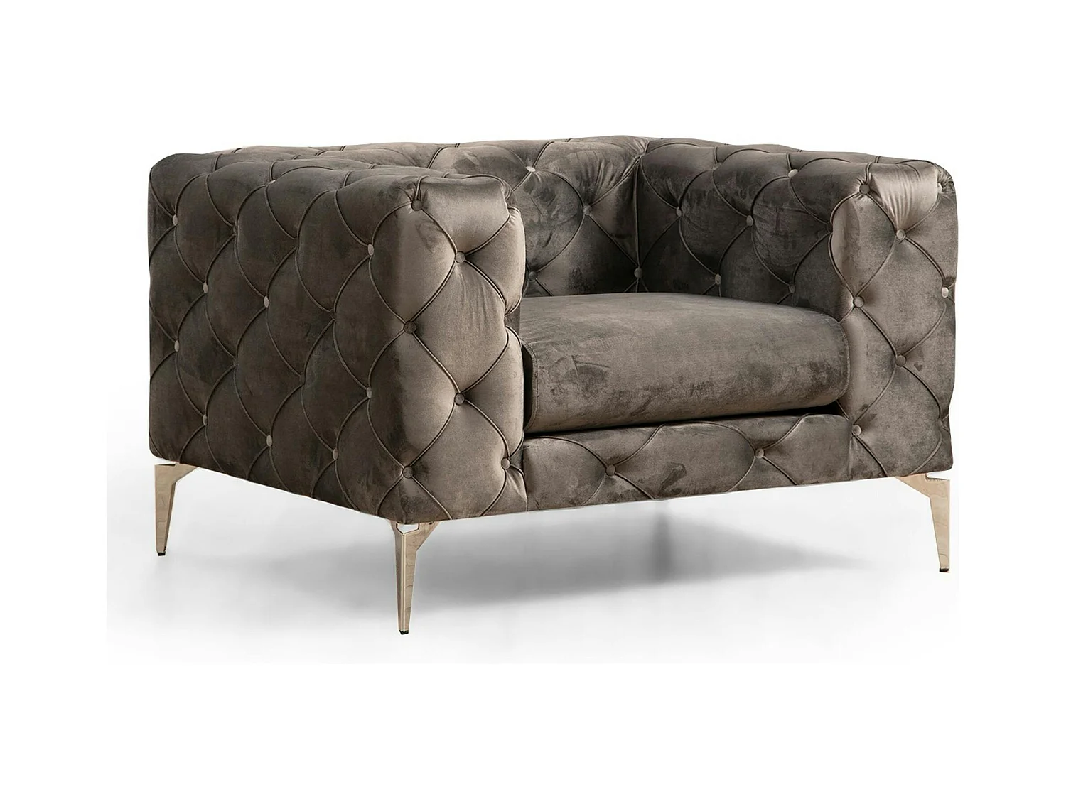 Fauteuil gris en velours capitonné DOVER