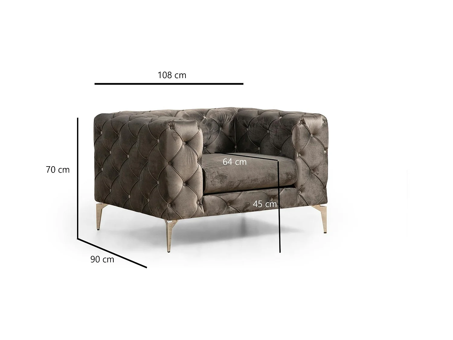 Fauteuil gris en velours capitonné DOVER